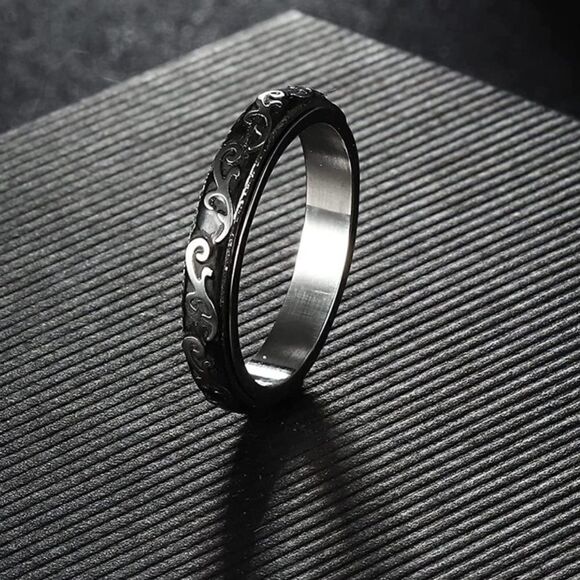 316L Stainless Silver Thin Ocean Wave Fidget Anxiety Stress Relieving Spin Ring - Picture 2 of 5